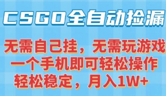 CSGO自动捡漏项目，最新独家玩法，一个手机可操作，新手小白轻松月入1W+，操作简单易上手【揭秘】-百盟网